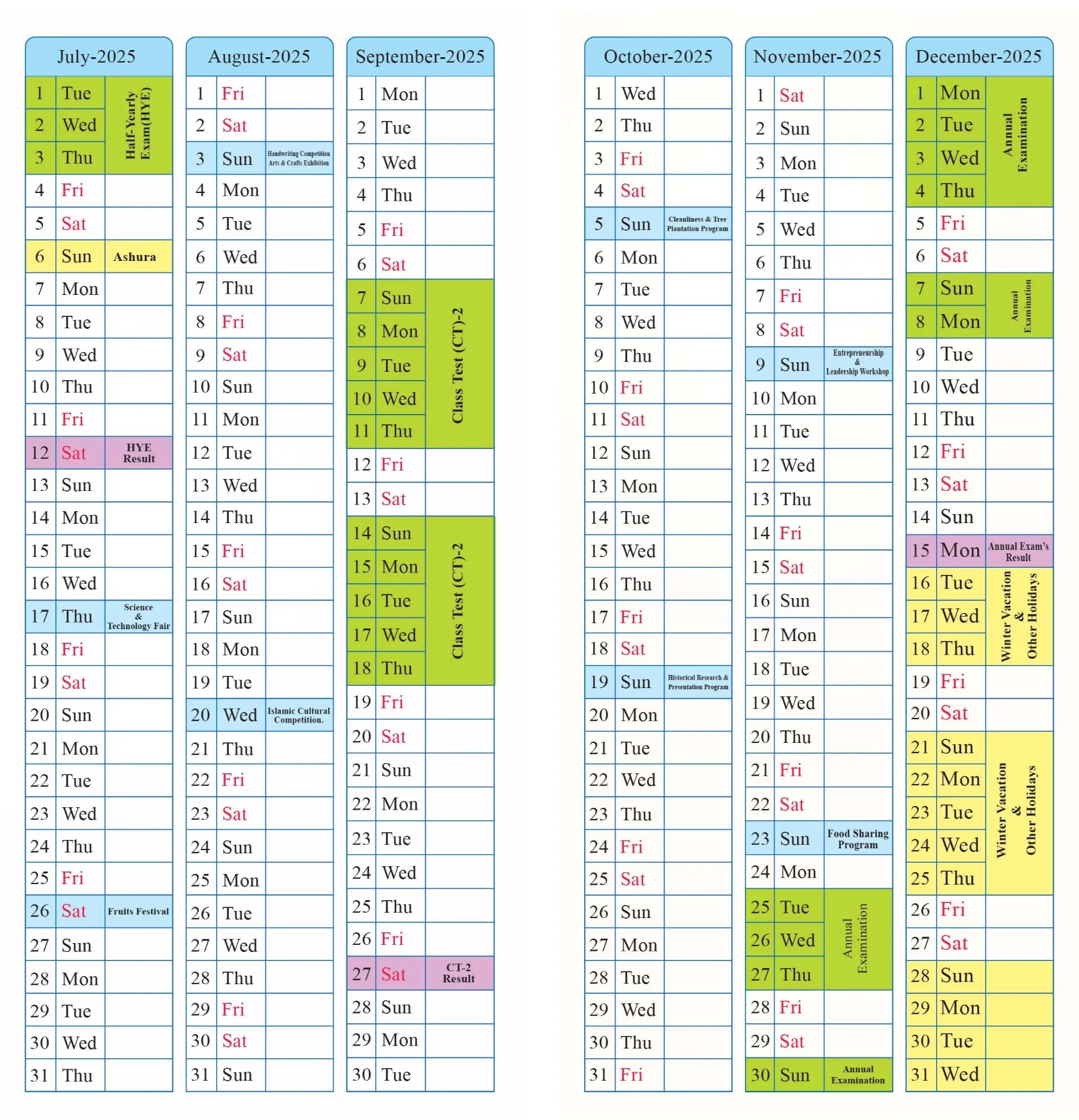 একাডেমিক ক্যালেন্ডার Part 2